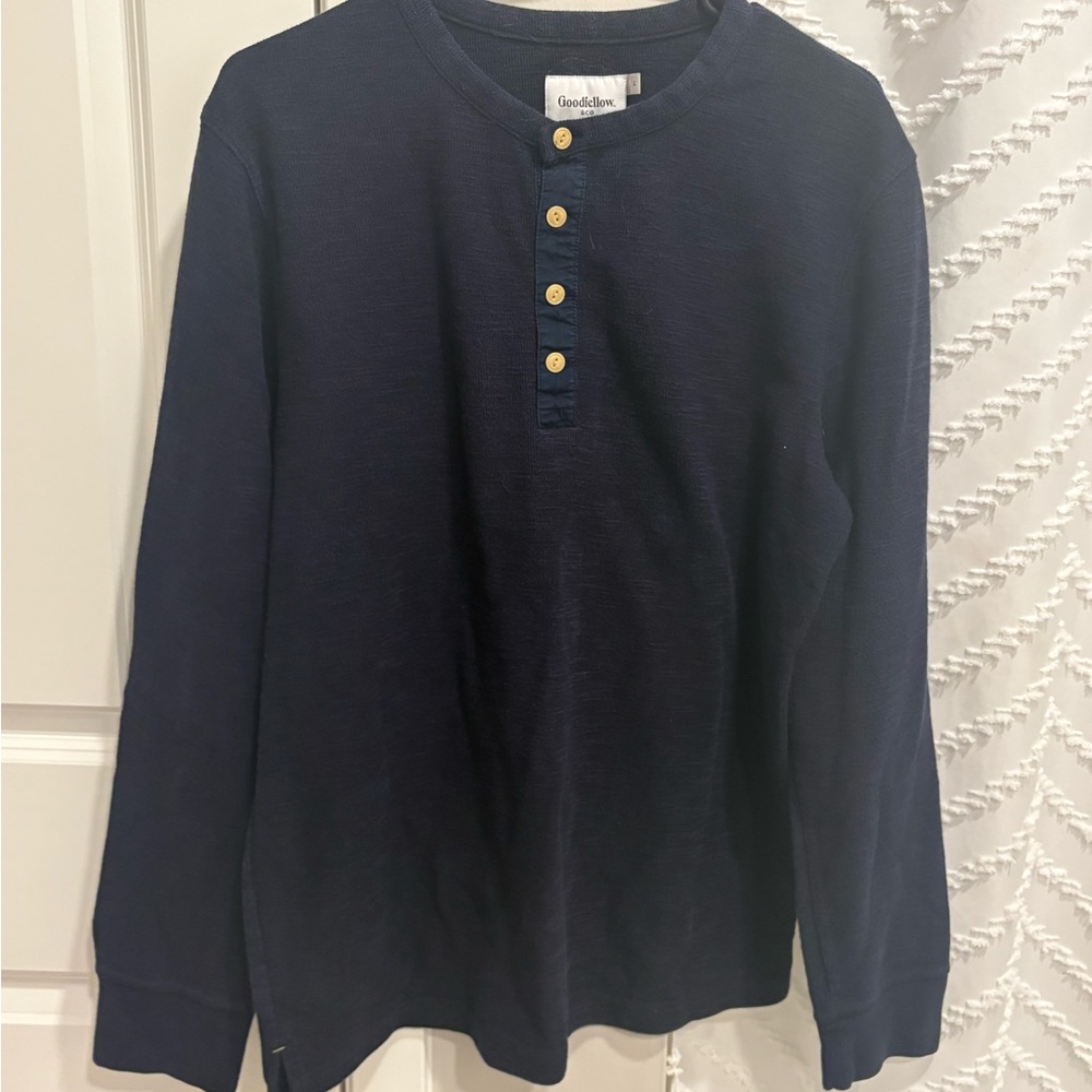 Goodfellow & Co Dark Blue Henley with Button Accent